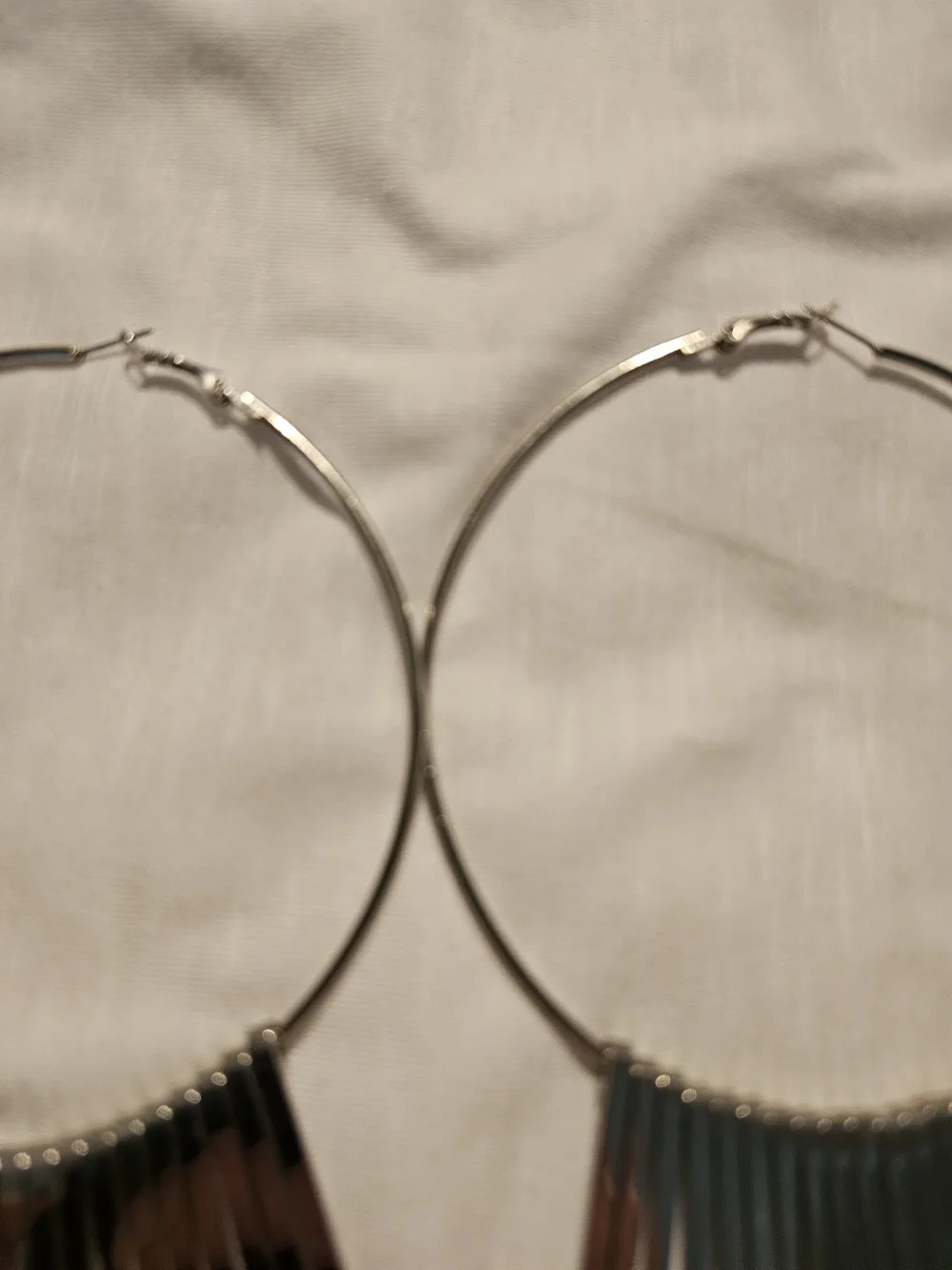 Silver Fringe Hoop Earrings with Bar Tassels - Women Jewelry